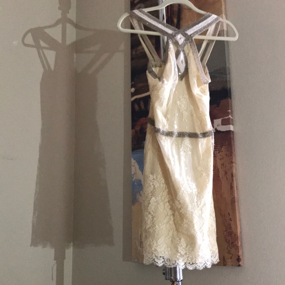 Elegant glass beads dress worn to film festival